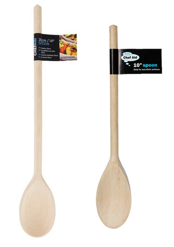 Chef Aid Traditional Beech Wooden Spoon 10” 14” Cooking Stirring Natural