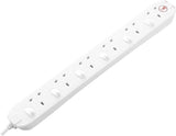 6 Gang Extension Lead Cable Surge Protect Electric Plug Socket 13 Amps 2 Metre