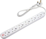 6 Gang Extension Lead Cable Surge Protect Electric Plug Socket 13 Amps 2 Metre