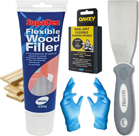 All Purpose Wood Filler DIY Kit  Sanding Sponge Vinyl Gloves & Filling Knife