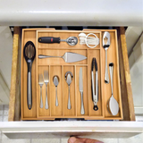 Extendable Bamboo Cutlery Tray Kitchen Drawer Organiser 9 Storage Compartments