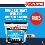 Evo-Stik Wall Tile Adhesive And Grout Mould Resistant Ready To Use 1 Litre White