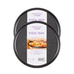 2 x KasaBona Non-Stick Carbon Steel Pizza Perforated Pan Tray, 12 Inch 32.5cm