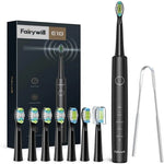 Fairywill Sonic Electric Toothbrush USB Rechargeable Timer With 8 Heads Black