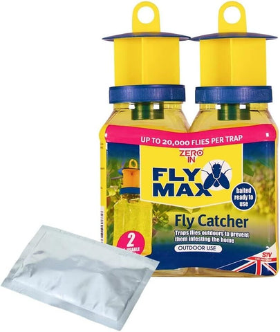 Zero In Fly Max XL Catcher Trap Attracts Insects Pre Baited Outdoor Twin Pack