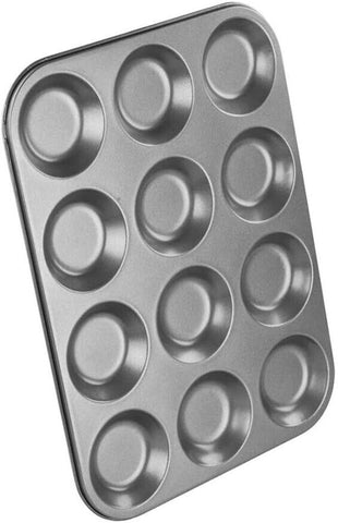 Chef Aid Non Stick Coating Shallow Bun Cupcake Cake Buns Baking Tin 12 Cup Holes