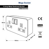 Metal Clad Socket 2 Gang Switched Socket Outlet Double Industrial Garage Bar13 A