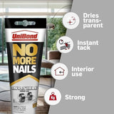 Unibond No More Nails Adhesive Invisible Interior Glue Bond Wood Metal Stone