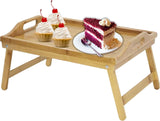 Bamboo Wooden Bed Tray With Handles & Folding Legs Serving Breakfast Lap Table
