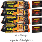 FlameFast Instant Lighting 4 Firelog & 4 Firelighters Fireplace Fuel Fire Log  