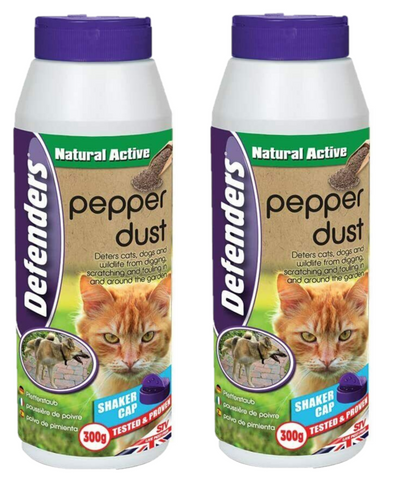 2 x Defenders Pepper Dust Deters Cats Dogs Wildlife Digging Fouling 300g STV614