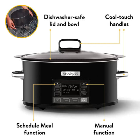 5.6L Crockpot TimeSelect Digital Slow Cooker Removable Stoneware Bowl Black