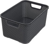 Nestable Rattan Storage Box Basket Container Plastic Wicker Tray With Handles