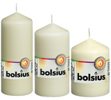 BOLSIUS PILLAR CANDLES IVORY WEDDING DECOR EVENTS CHURCH VARIOUS SIZES PACKS