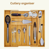 Extendable Bamboo Cutlery Tray Kitchen Drawer Organiser 9 Storage Compartments