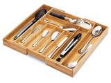 Extendable Bamboo Cutlery Tray Kitchen Drawer Organiser 9 Storage Compartments