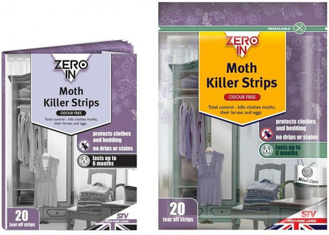 2 x Zero In Clothes Moth Killer Papers 20 Strips Kills adults Larvae And Eggs