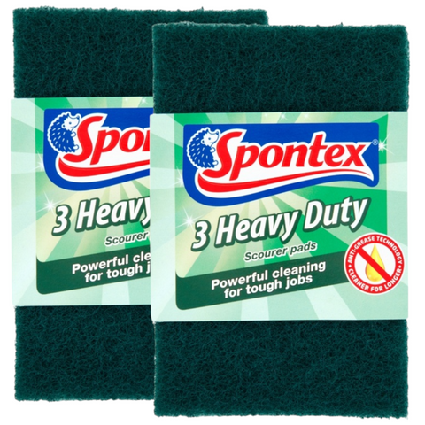 2 x Spontex Green Scouring Pads Heavy Duty Cleaning Scrubbing Scourers 3 Pack