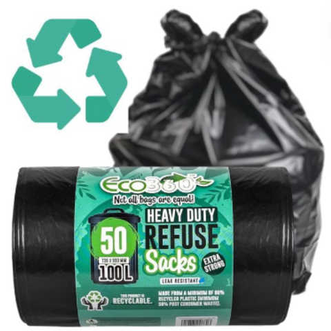 50 Heavy Duty Black Refuse Sacks Strong Thick Rubbish Bags Bin Liners 100Litre