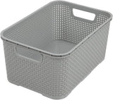 Nestable Rattan Storage Box Basket Container Plastic Wicker Tray With Handles