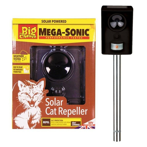 Big Cheese Mega Sonic Solar Cat Repeller Detects & Deters Cats Fouling Deterrent