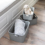 Nestable Rattan Storage Box Basket Container Plastic Wicker Tray With Handles