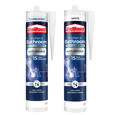 UniBond AntiMould Waterproof Sanitary Kitchen Bathroom Sealant White Translucent