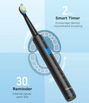 Fairywill Sonic Electric Toothbrush USB Rechargeable Timer With 8 Heads Black