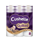 Cushelle Quilted 3 Ply Toilet Roll Tissue Paper – Super Soft & Strong Tissue Rolls, 8 Rolls per Pack – Available in Multipacks (1 to 6 Packs)