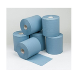 6 x Blue Paper Rolls - 2 Ply Embossed Centre Feed - Hand Towel Tissue Rolls - 150m x18.5cm