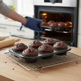 6 Cup Muffin Pan Non-Stick Cupcake Baking Tray | Carbon Steel Muffin Tin for Baking Cupcakes, Muffins, Mini Cakes & Desserts