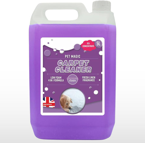Flow Magic Carpet Cleaner Shampoo Solution Deep Cleaning Stain Remover 4 In 1 Formula Fresh Linen Fragrance Gets Rid Of Stains and Odours 5L