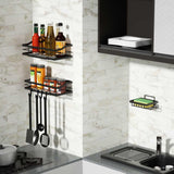 4pcs Bathroom Shower Caddy Kitchen Shelf Rack Organiser Wall Mounted Black