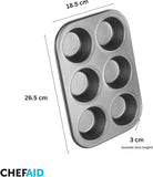 Chef Aid 6 Cup Large Muffin Pan, Non-Stick Cupcake Tray Baking Mould, Grey