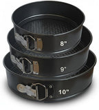 Non Stick Springform Cake Tins 8", 9" & 10" – Round Leakproof Cake Baking Pans with Removable Base, Non-Stick Cheesecake & Cake Mould for Baking