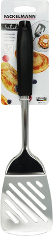 Fackelmann Initial Slotted Turner, Stainless Steel, Plastic Handle, Kitchen Cooking Spatula, Burger Flipper, Cooking Draining & Frying BBQ Utensil, 31cm, Black