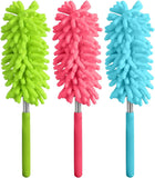 Fackelmann Telescopic Duster, Small, Function Head 12.5x6cm, Handle Maximum 63cm, Total Length 75.5cm, Soft Microfibre Material with Plastic Handle, Pink Blue or Green