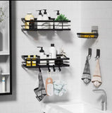 4pcs Bathroom Shower Caddy Kitchen Shelf Rack Organiser Wall Mounted Black