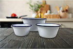 Falcon Pudding Basin Bowls - Traditional Enamel Pie Dish Baking Oven White Blue Tin 12 - 16cm