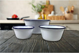Falcon Pudding Basin Bowls - Traditional Enamel Pie Dish Baking Oven White Blue Tin 12 - 16cm