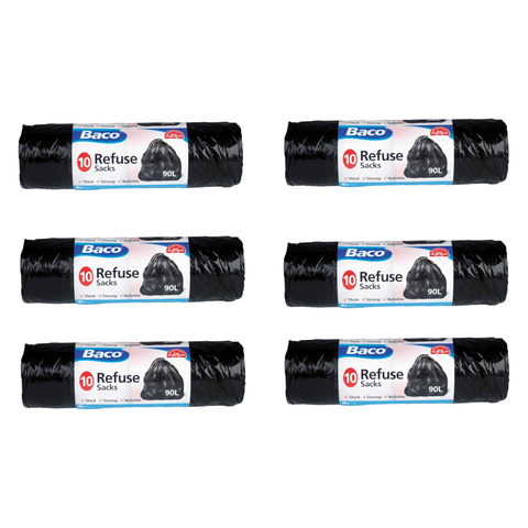 Baco DRAW Tie Sacks 90L Heavy Duty Black-10 Bags per pack Thick Strong Reliable
