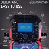 Daewoo Bluetooth Portable Karaoke Machine with 2 Wired Microphones and CD Disks, 5 inch Digital LCD Display Screen, 3.5mm AUX Input, CD, MP3, USB Connection, LED Lights & 2 Mic In Jacks