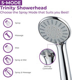 Blue Canyon Trinity 5 Mode Shower Handset And Riser Rail Kit Set Chrome SH3300