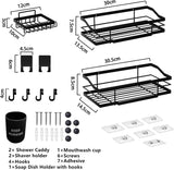 4pcs Bathroom Shower Caddy Kitchen Shelf Rack Organiser Wall Mounted Black