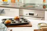 Chef Aid 12 Cup Large Muffin Pan, Non-Stick Cupcake Tray Baking Mould, Grey