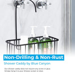 Blue Canyon Hanging Shower Caddy Single Basket No Drill Stainless Steel Bathroom Shelf Non-Rusting Storage Shelves Shower Accessory for Bathroom Organisation Shelf Shower Basket Organizer Black