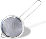 Fackelmann Initial Sieve Stainless Steel, Fine Metal Mesh with Rim, Long Handle, for Sifting Straining & Draining, Food Kitchen Strainer, Tea Strainer, Small 10cm Diameter Colander