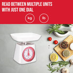 Casa&Casa Mechanical Kitchen Scales, Food Weighting Scale with Classic Analog Display, Weight kg and lb for Meal Prep, Cooking & Baking, Precise Graduation 1g, White