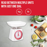 Casa&Casa Mechanical Kitchen Scales, Food Weighting Scale with Classic Analog Display, Weight kg and lb for Meal Prep, Cooking & Baking, Precise Graduation 1g, White