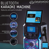 Daewoo Bluetooth Portable Karaoke Machine with 2 Wired Microphones and CD Disks, 5 inch Digital LCD Display Screen, 3.5mm AUX Input, CD, MP3, USB Connection, LED Lights & 2 Mic In Jacks